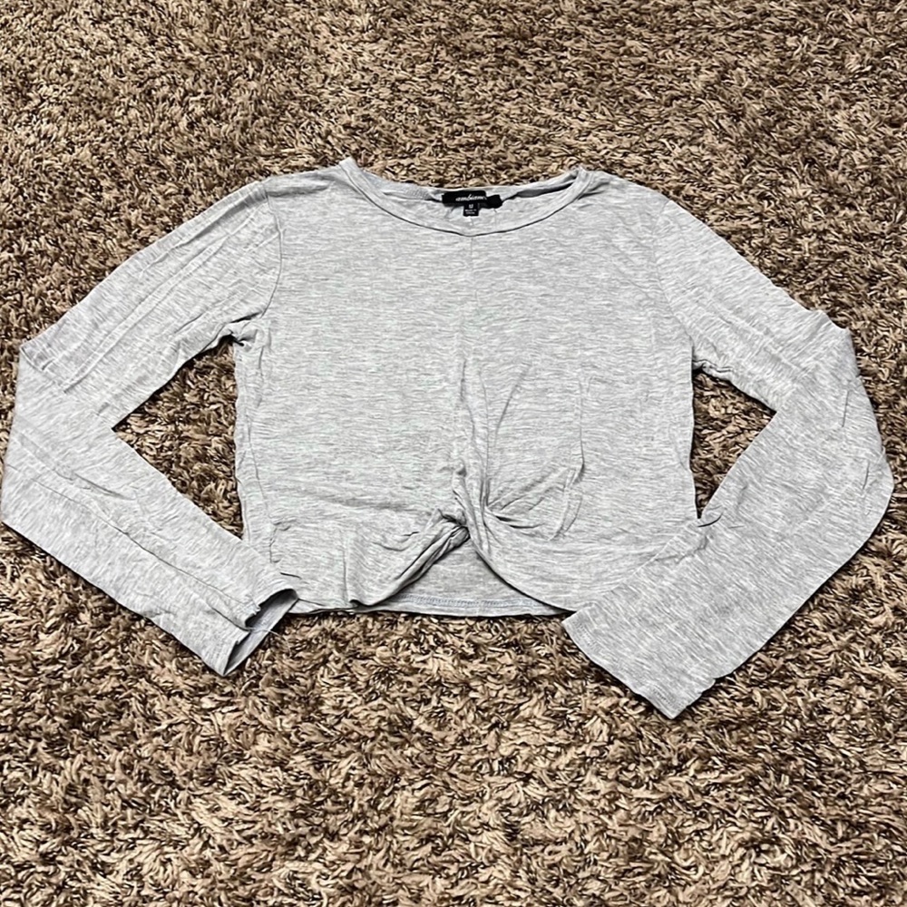 Heather Grey Cropped Long Sleeve Top